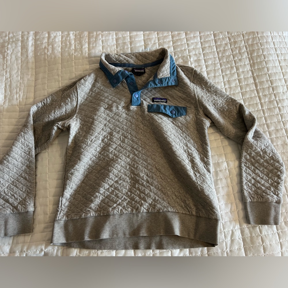 Patagonia Organic Cotton Quilted Snap-T Pullover Grey & light blue; Size S